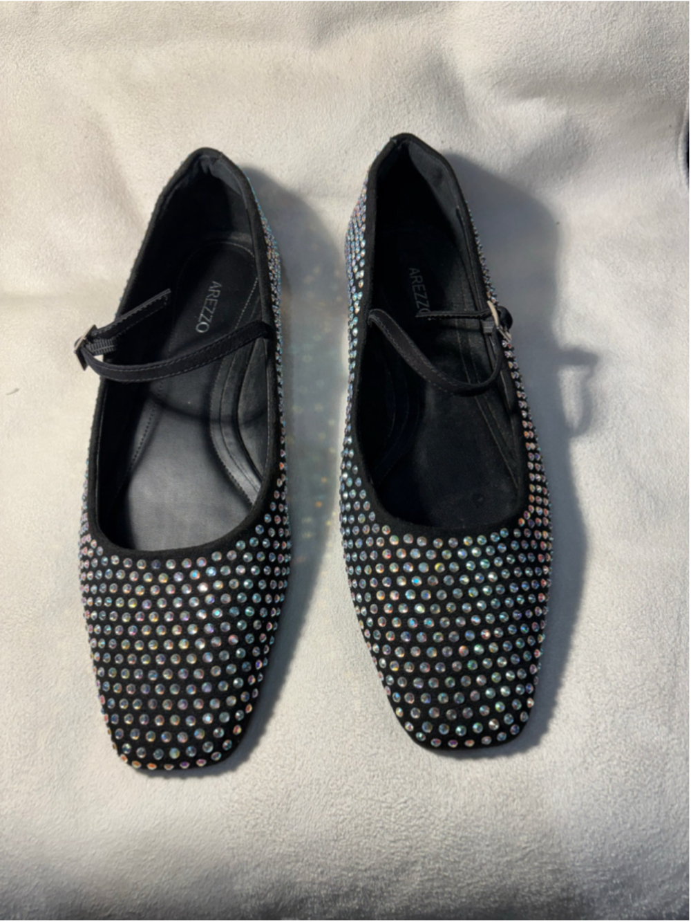 Women's Arezzo Black Rhinestone Mary Jane Flats Size 9‎